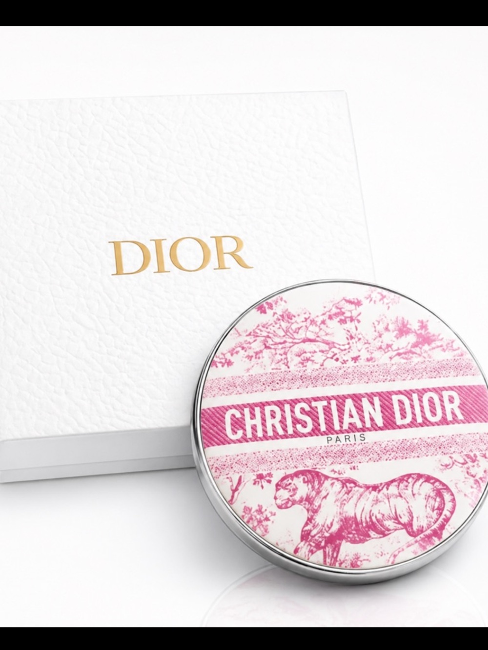 Christian Dior Paris Toile Pocket Mirror Pink White Round Compact